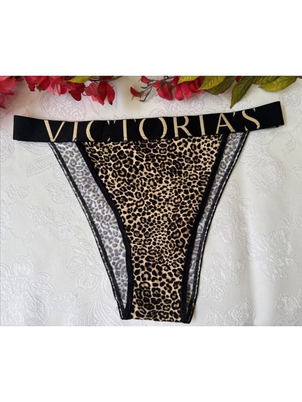 VICTORIA'S SECRET L ANIMAL PRINT BROWN BLACK  FRENCH CUT LOGO PANTIES SUMMER NWT